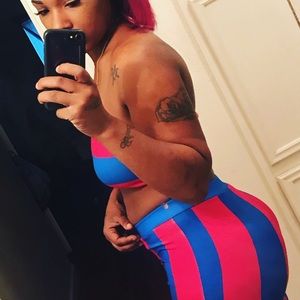 Pink and blue striped tank top set